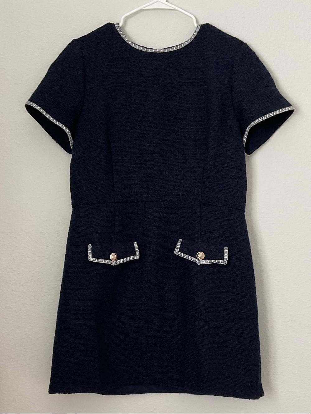 Ann Taylor Black Tweed Short Sleeve Dress with Rhinestone Trim